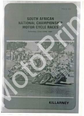 1984 Killarney June Nat MC races Cover, entry lists WP riders champs, SBK, FF, F1 & 250, Bikes class 575, 750, 102, mod saloons circuit ma001